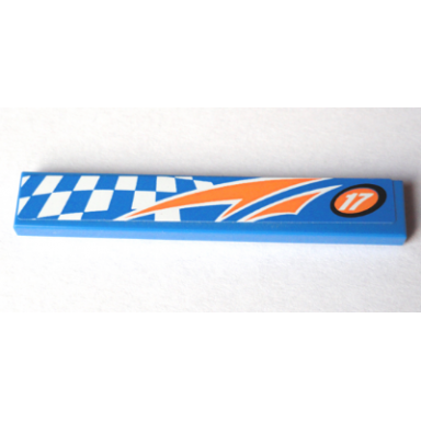 blue tile 1 x 6 with white 17 and white checkered pattern sticker - set 60005