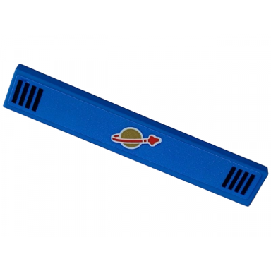 blue tile 1 x 6 with gold and red classic space logo and black grilles pattern sticker - set 40712