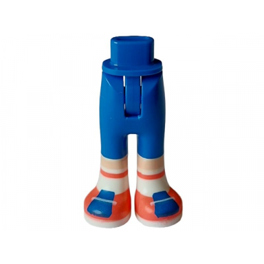 blue mini doll hips and trousers with back pockets with molded light nougat lower legs boots and printed coral and blue shoes and white socks pattern - thin hinge