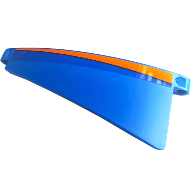blue technic panel curved 50 5 x 13 tapered left with black and orange stripe pattern sticker - set 42141