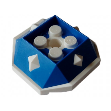 blue shell with 4 recessed studs and hole with molded white bottom and spikes pattern