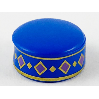blue minifigure headgear kufi with gold bands gold and medium lavender diamonds pattern