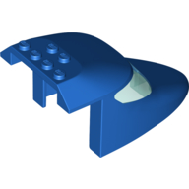 blue aircraft fuselage forward top curved 6 x 10 x 4 with 2 window panes with molded trans-light blue glass pattern