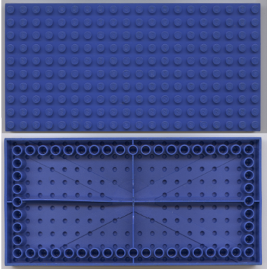 blue brick 10 x 20 with bottom tubes in single row around edge with cross support