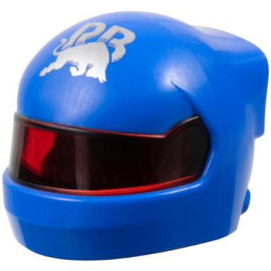 blue minifigure headgear helmet formula one with molded trans-red visor and printed silver red bull rb logo pattern
