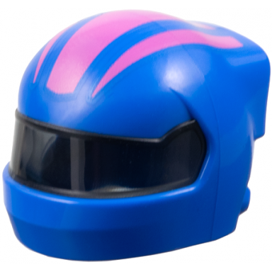blue minifigure headgear helmet formula 1 with molded trans-black visor and printed dark pink stripes pattern