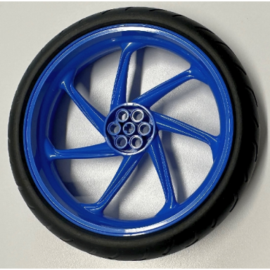 blue wheel 107.1mm d x 24mm motorcycle with black tire 132.6mm d x 27mm motorcycle racing tread narrow 71720 71721
