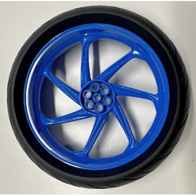 blue wheel 107.1mm d x 24mm motorcycle with black tire 139mm d x 37mm motorcycle racing tread 71720 71722