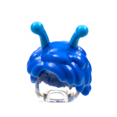 blue minifigure hair short with dark azure antennae pattern - flexible rubber