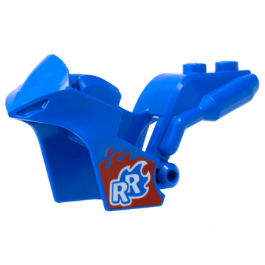 blue motorcycle fairing stuntz sport bike tapered front with white rr on red and blue flames pattern