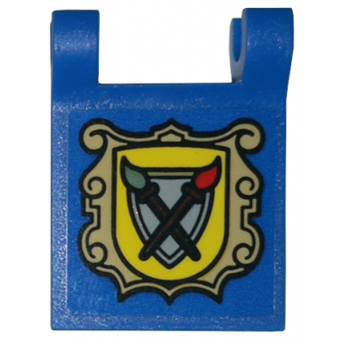 blue flag 2 x 2 square with flared edge with yellow shield dark tan frame and paintbrushes pattern sticker - set 10332