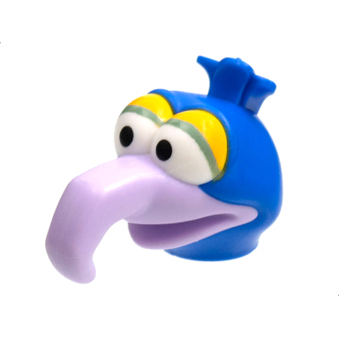 blue minifigure head modified muppet gonzo with lavender beak bright light orange eyelids pattern