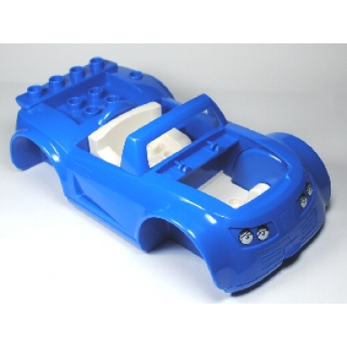 blue duplo toolo car chassis assembly with blue body and white interior