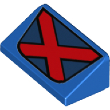 blue slope 30 1 x 2 x 2 3 with red and dark blue x-men logo pattern