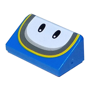 blue slope 30 1 x 2 x 2 3 with black eyes on white background with yellow and dark bluish gray curved lines pattern super mario dolphin