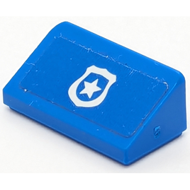 blue slope 30 1 x 2 x 2 3 with white police badge with star pattern sticker - set 40347
