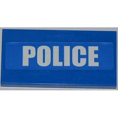 blue tile 2 x 4 with white police on blue background pattern sticker - set 7498