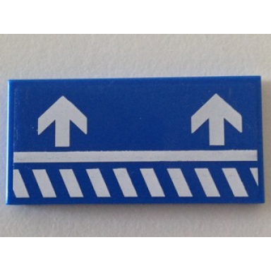 blue tile 2 x 4 with white danger stripes and short arrows pattern model left sticker - set 70816