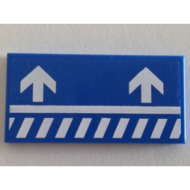 blue tile 2 x 4 with white danger stripes and short arrows pattern model right sticker - set 70816