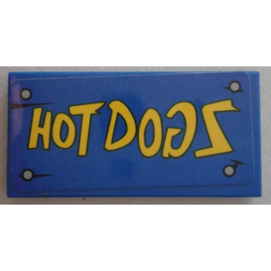 blue tile 2 x 4 with yellow hot dogs on blue wood grain background and 4 nails pattern sticker - set 75824