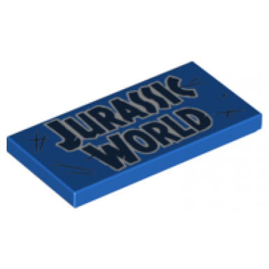 blue tile 2 x 4 with black jurassic world pattern