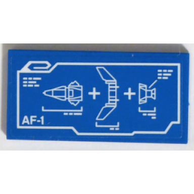 blue tile 2 x 4 with white af-1 rocket mechanical drawing blueprint pattern sticker - set 70596