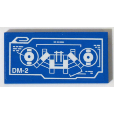 blue tile 2 x 4 with white dm-2 mechanical drawing blueprint pattern sticker - set 70596