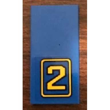 blue tile 2 x 4 with yellow number 2 on blue background pattern sticker - set 21311
