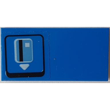 blue tile 2 x 4 with medium blue debit credit card and white triangle inside black rounded square pattern sticker - set 76082