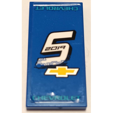 blue tile 2 x 4 with white number 5 black 2019 chevrolet and logo pattern sticker - set 75891