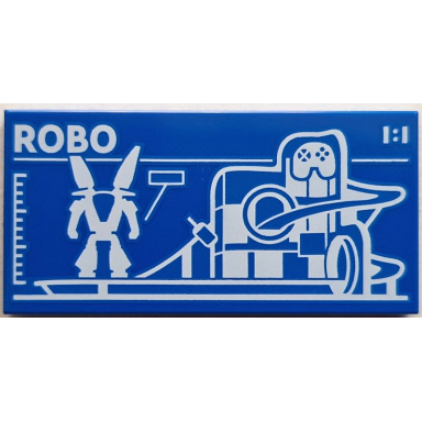 blue tile 2 x 4 with robot world set 60421 blueprint with white robo and 1:1 pattern