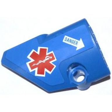 blue technic panel fairing 1 small smooth short side a with emt star of life and white arrow with danger pattern sticker - set 42020