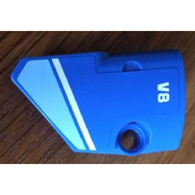 blue technic panel fairing 1 small smooth short side a with medium blue and white stripes and v8 pattern sticker - set 8052