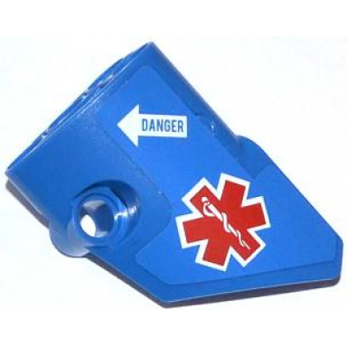 blue technic panel fairing 2 small smooth short side b with emt star of life and white arrow with danger pattern sticker - set 42020