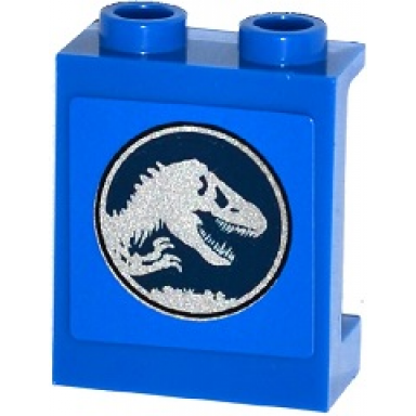 blue panel 1 x 2 x 2 with side supports - hollow studs with jurassic world logo pattern sticker - set 75916