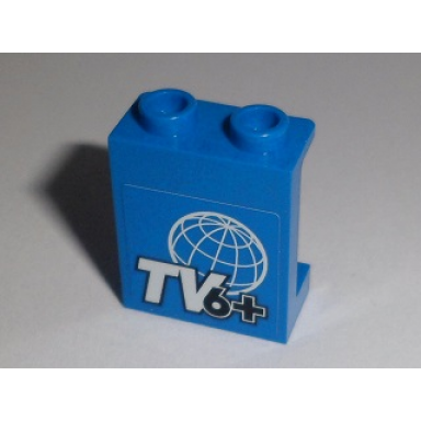 blue panel 1 x 2 x 2 with side supports - hollow studs with tv 6 and white wire frame globe pattern sticker - set 60097