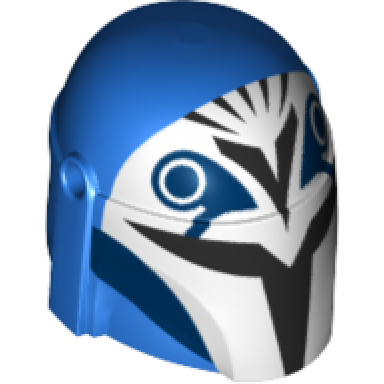 blue minifigure headgear helmet with holes sw mandalorian with black and white pattern