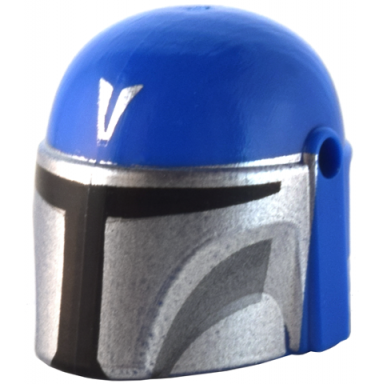 blue minifigure headgear helmet with holes sw mandalorian with silver v and mask dark bluish gray cheek indents and black visor pattern