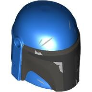 blue minifigure headgear helmet with holes sw mandalorian with dark silver front and cheek indents black visor and silver battle damage pattern