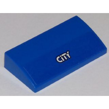 blue slope curved 2 x 4 x 2 3 with bottom tubes with black and white city on blue background pattern sticker - set 60117