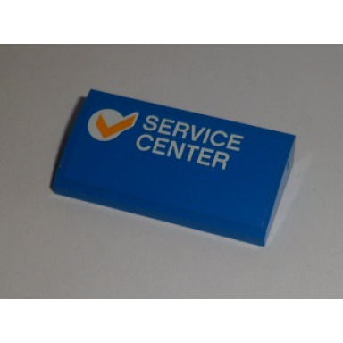 blue slope curved 2 x 4 x 2 3 with bottom tubes with service center and orange check mark pattern sticker - set 60097
