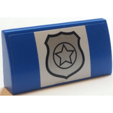 blue slope curved 2 x 4 x 2 3 with bottom tubes with police badge pattern sticker - set 60045