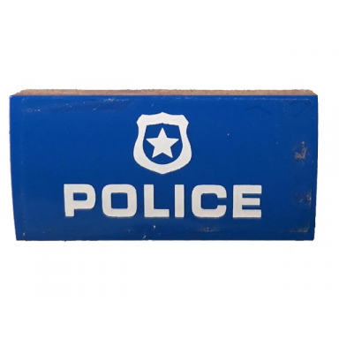 blue slope curved 2 x 4 x 2 3 with bottom tubes with white police and badge pattern sticker - set 60172