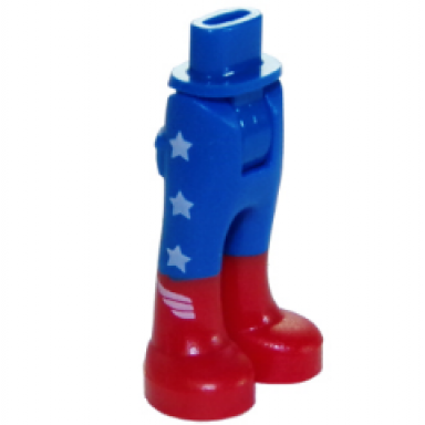 blue mini doll hips and trousers with back pockets with red boots and white stars and wings pattern - thick hinge