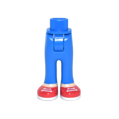 blue mini doll hips and trousers with back pockets with light nougat ankles and red shoes with white laces and soles pattern - thick hinge