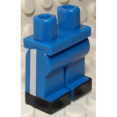 blue hips and legs with white vertical stripe on sides and black feet pattern