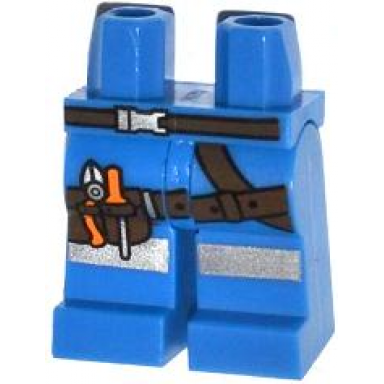 blue hips and legs with dark brown tool belt with pliers and screwdriver and silver reflective stripes pattern