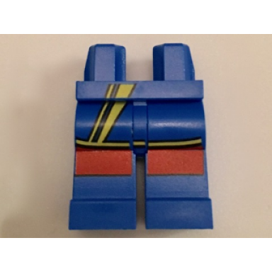 blue hips and legs with yellow lightning bolt and red knees pattern