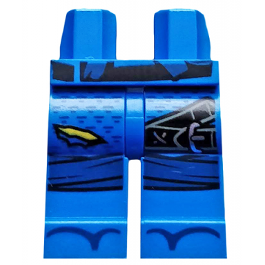 blue hips and legs with black belt torn pants right belts left knee wrappings and sandals pattern