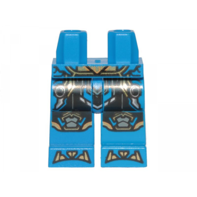 blue hips and legs with black and gold armor and knee pads pattern